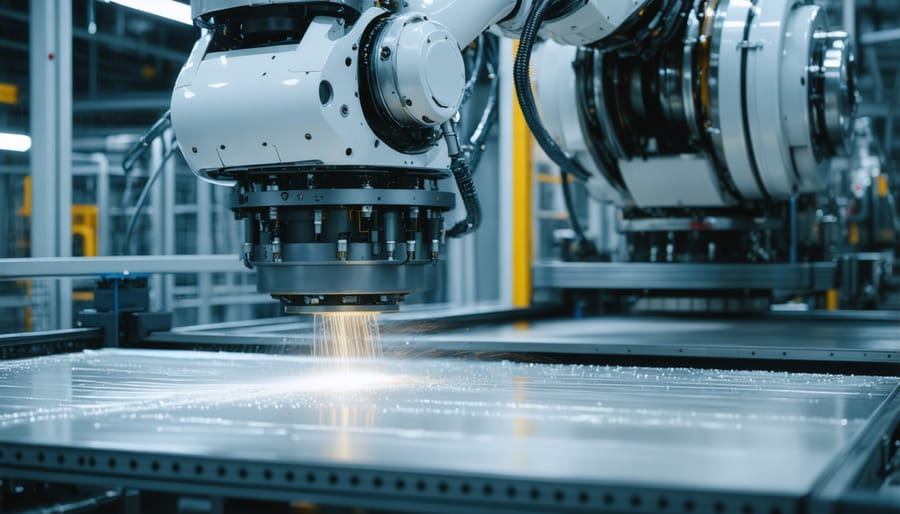 Robotic arm performing automated maintenance on industrial machinery