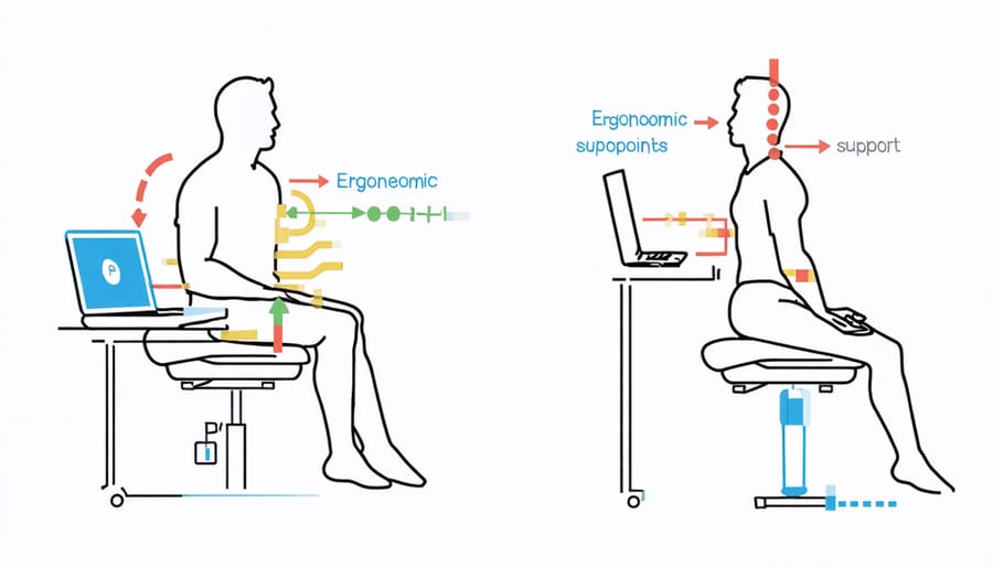 Technical illustration of ergonomic support systems in a modern recliner glider