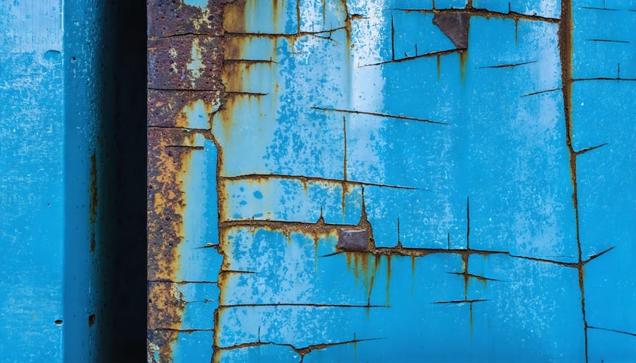 Close-up of corroded metal surface showing rust patterns