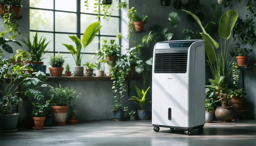 Industrial dehumidifier and air scrubber equipment in room setting