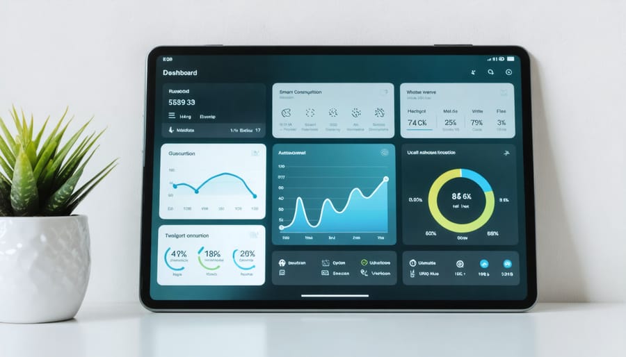 Digital interface displaying home energy monitoring system and smart controls
