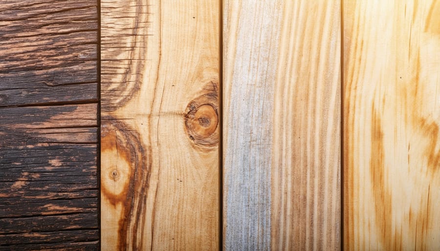 Side-by-side comparison of cedar, pine, and oak wood samples showing natural grain and weather resistance