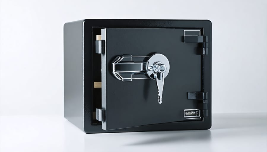 Open B-rated residential safe showing organized storage of documents and valuables inside