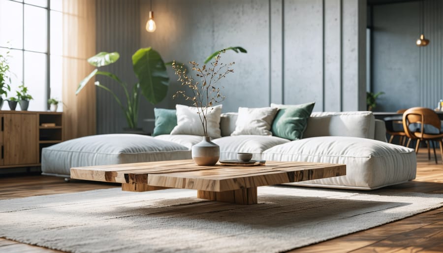 Small living room with area rug under coffee table and furniture arranged around perimeter