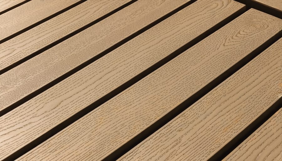 Close-up detail of Q decking composite material showing wood grain texture