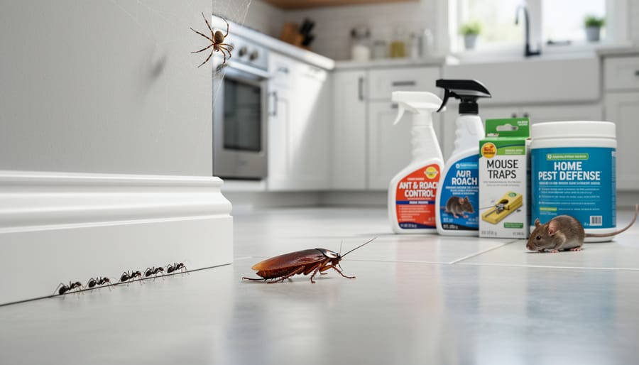 Close-up view of common household pests including ants, spiders, and cockroaches