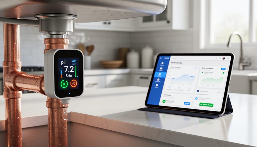 Smart water quality monitoring device installed on home plumbing under sink