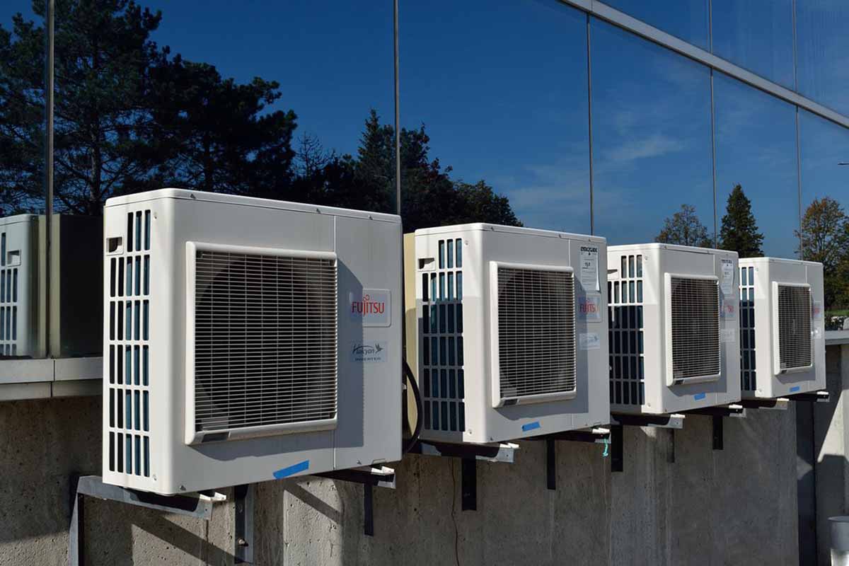 View on the outside block of ductless mini-split heat pumps