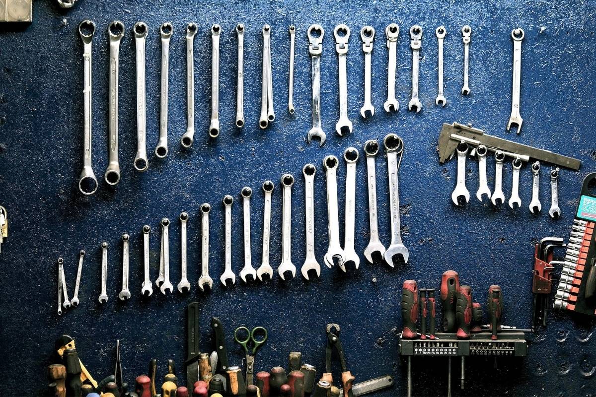garage tools on wall