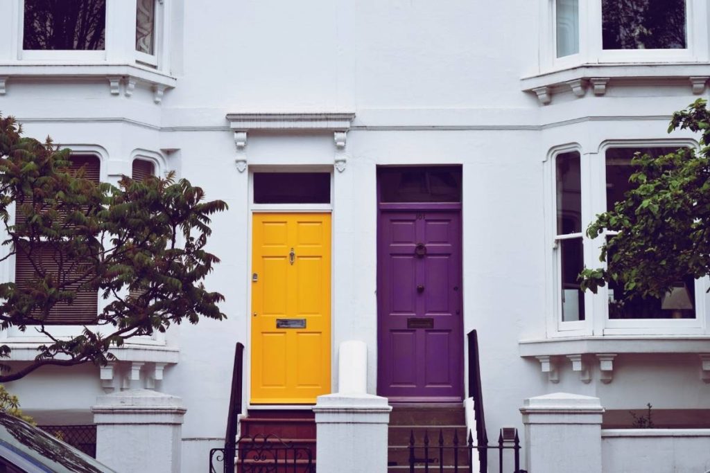 yellow and purple composite doors