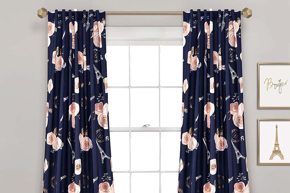 Dark Blue Floral Curtains