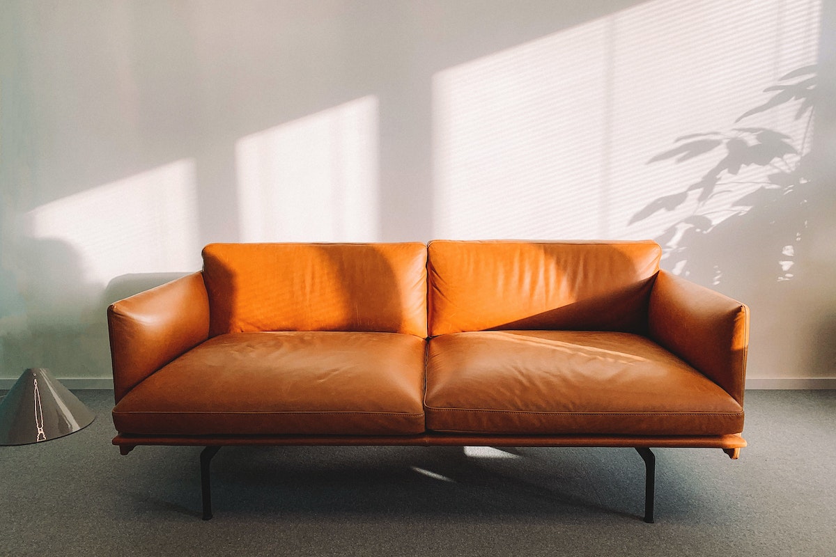 heavy orange leather couch
