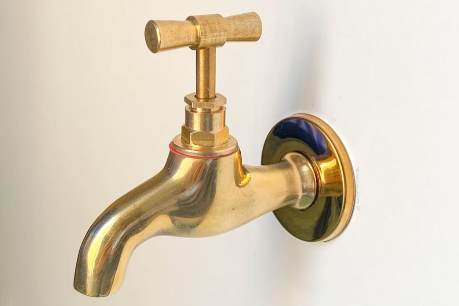 unlacquered brass outdoor water spigot