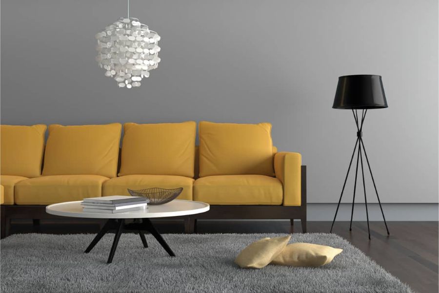yellow sofa in minimalist home interior