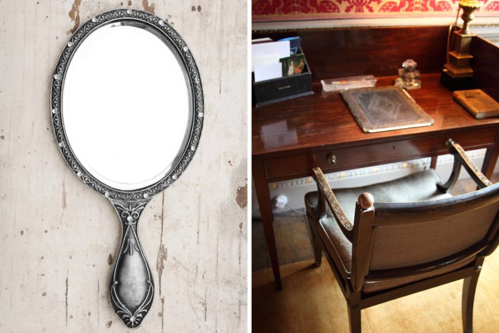 Antique mirror decor and desk