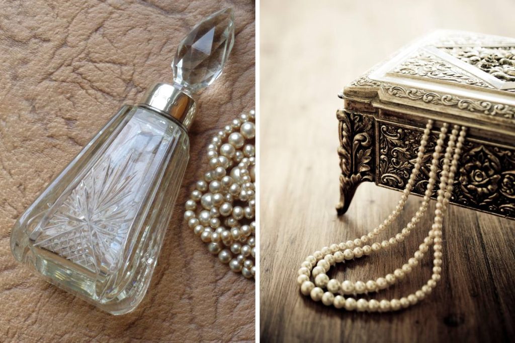 Delicate perfume bottle and jewellery trinket