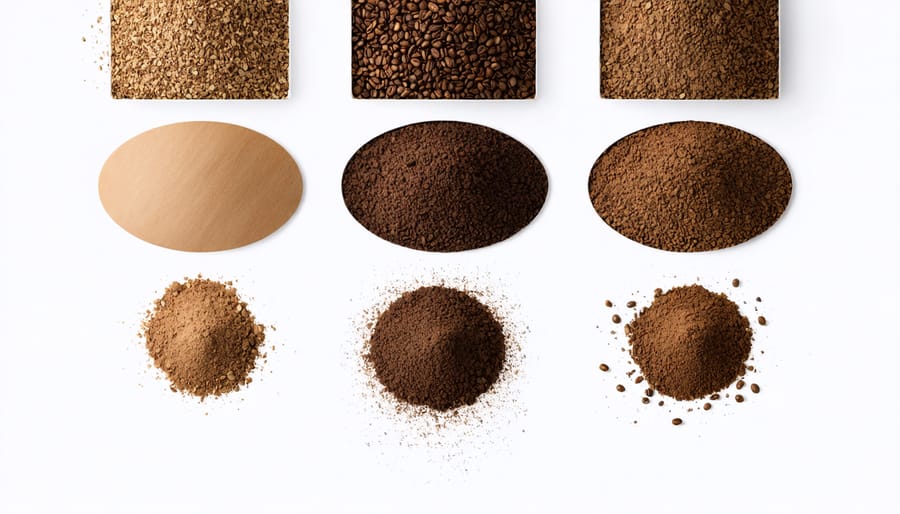 Overhead view of coffee grounds showing various grind textures