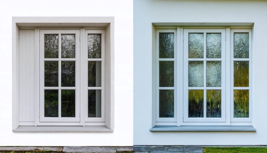 Person applying waterproof caulking sealant around exterior window frame