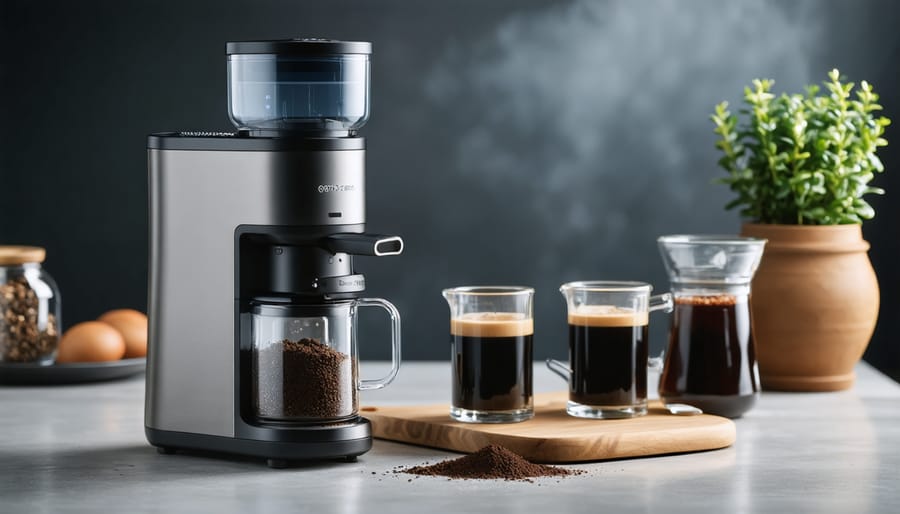 Sleek electric coffee grinder on kitchen counter with morning light