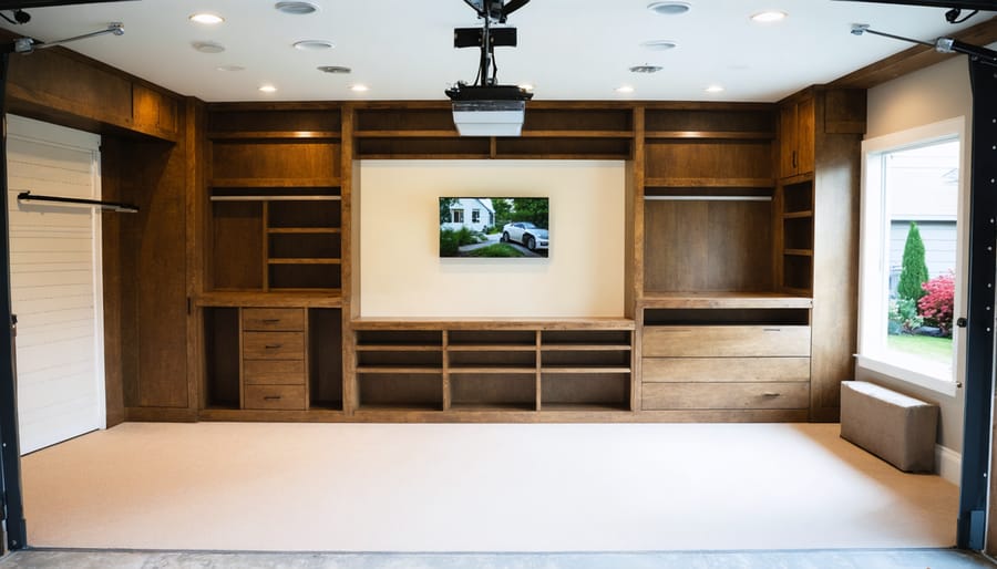 Built-in storage solutions in converted garage bedroom