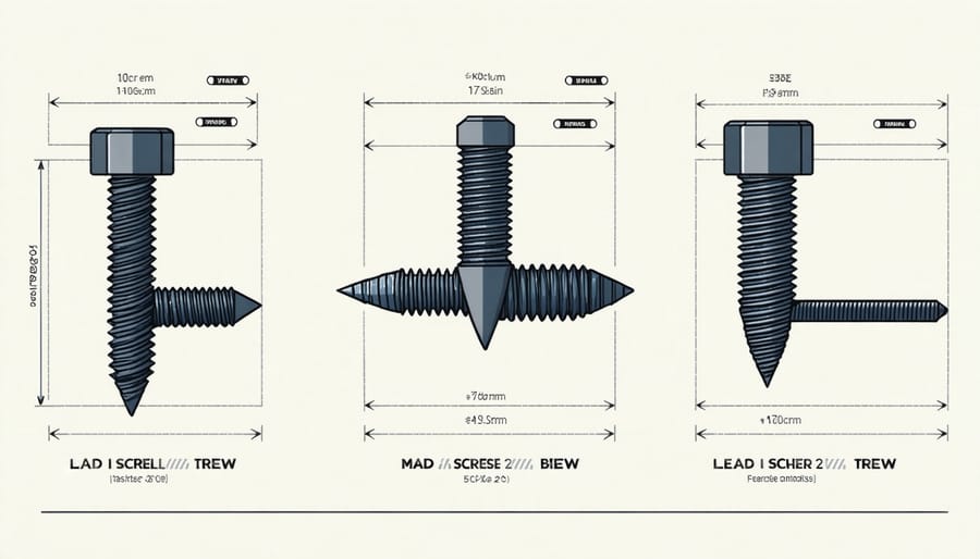 Visual guide showing various lead screw sizes and their typical load capacities