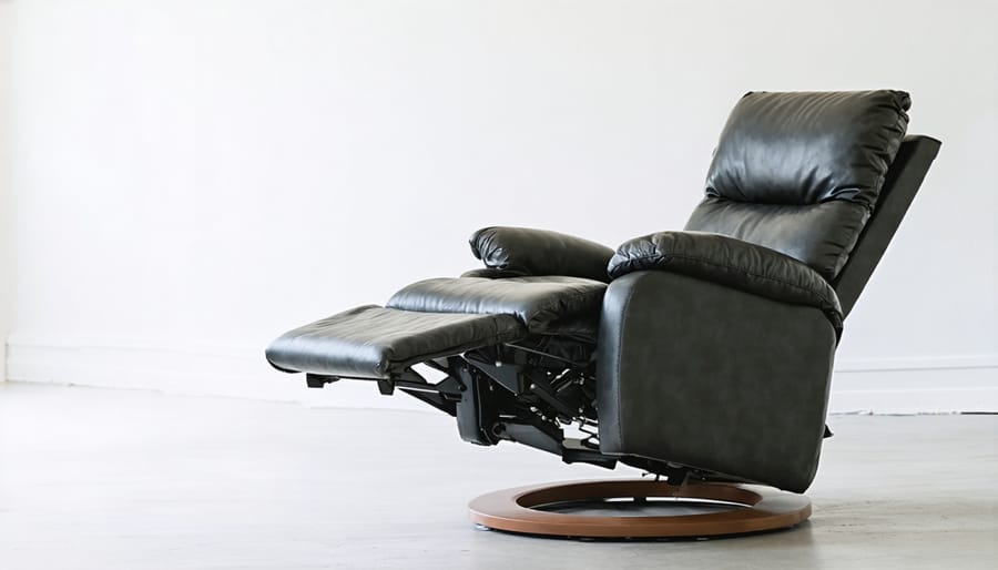 Person measuring floor space with tape measure to plan recliner placement