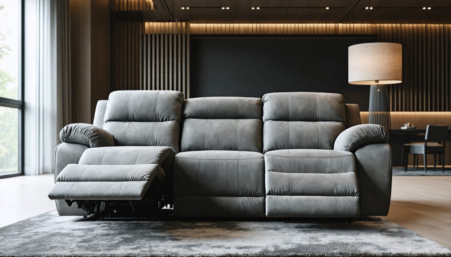 Wall-hugger recliner in fully reclined position showing minimal clearance needed from wall