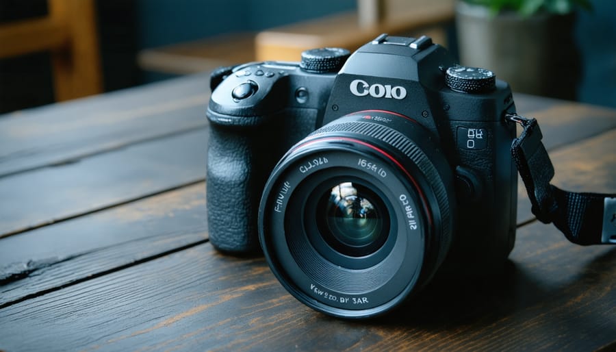 Hand holding smartphone showing security camera app with update notifications