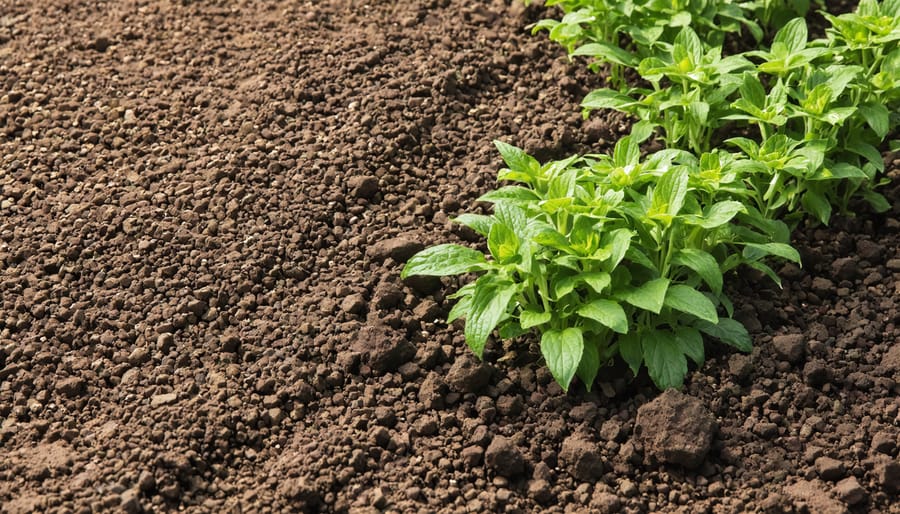 Close-up of healthy garden soil showing rich organic matter and natural structure