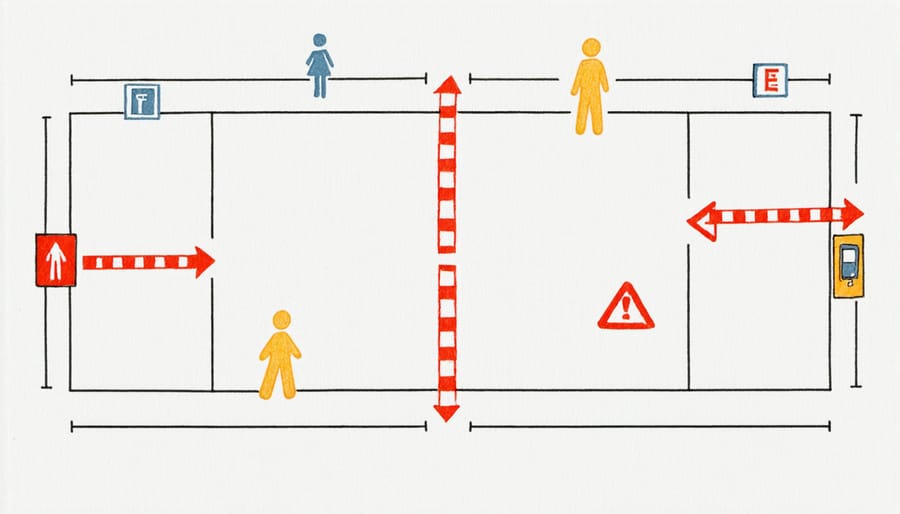 Hand-drawn home floor plan with marked escape routes on paper