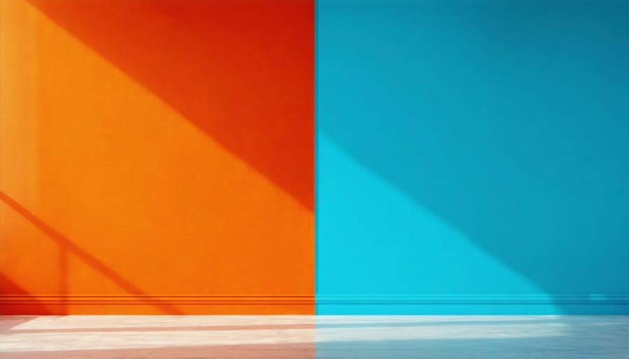 Living room wall painted with horizontal split technique showing sage green bottom and white top sections