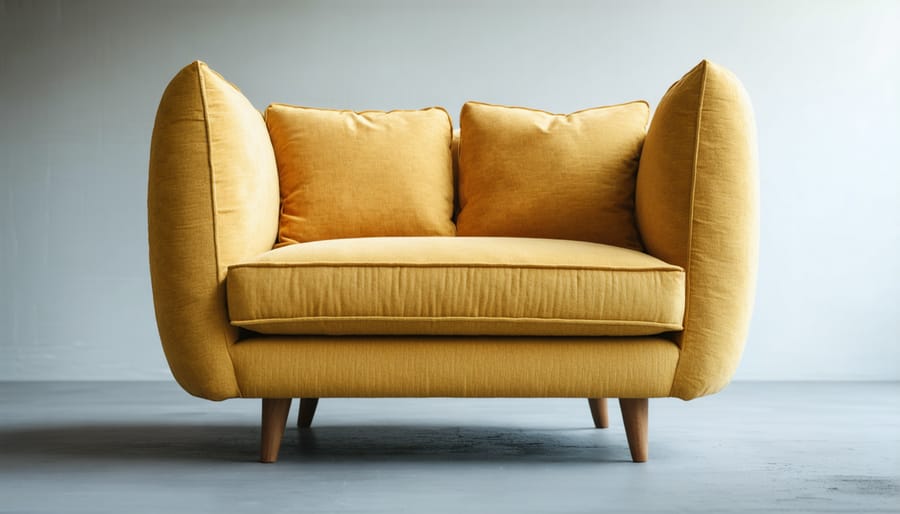 Shopper examining patio furniture construction quality and materials