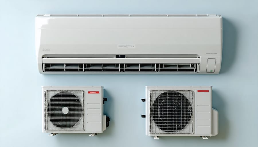 Modern mini-split air conditioning unit installed on mobile home interior wall