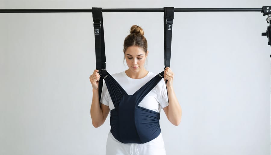 Caregiver's hands carefully positioning a transfer sling under a person in bed