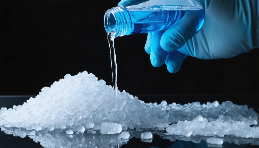 Homeowner pouring distilled water into cooling system reservoir