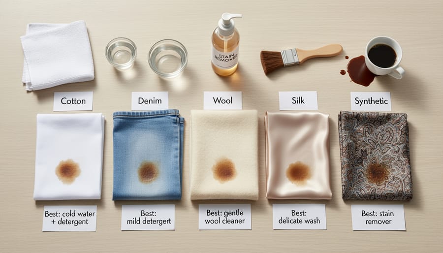 Stack of various clothing fabrics including cotton, denim, and delicate materials