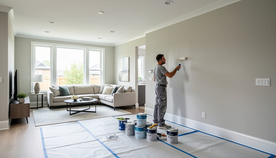 Modern living room with freshly painted walls showing professional painting results