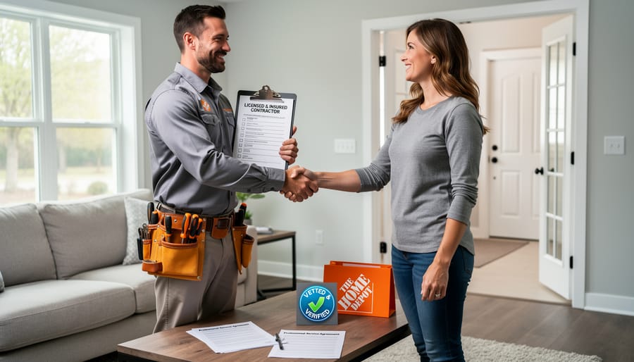 Professional painter carefully applying paint to interior wall with roller