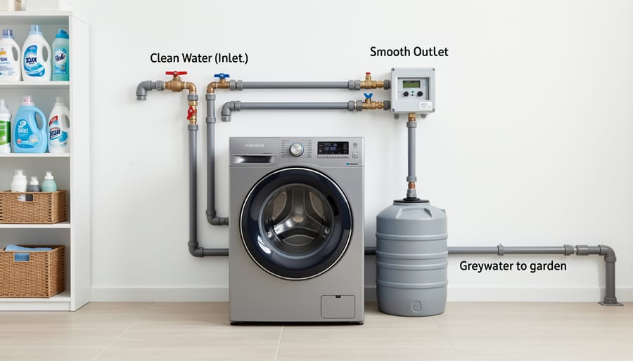 Modern washing machine showing drain hose connections in utility room