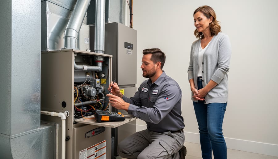 Professional HVAC technician servicing residential boiler system