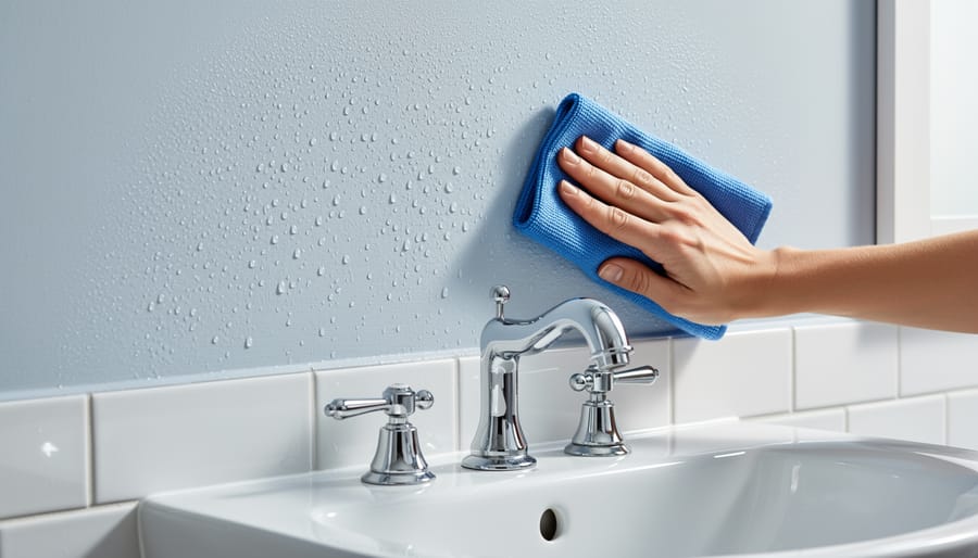 Modern bathroom with semi-gloss painted walls showing moisture-resistant finish