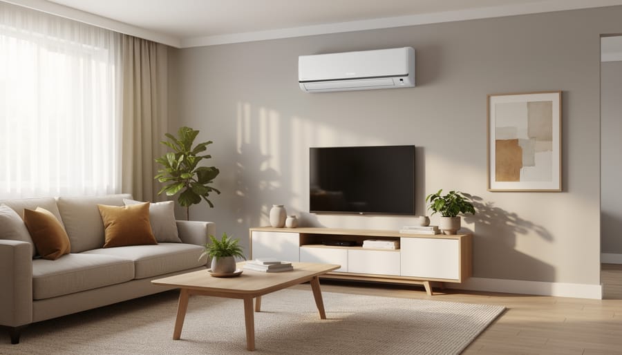 Mini split air handler integrated into modern living room interior design