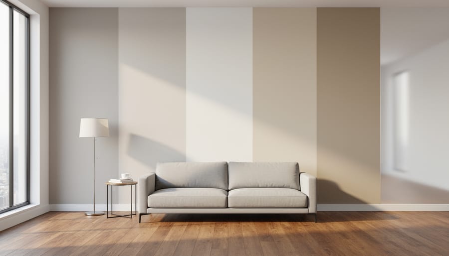 Interior wall showing comparison of five paint finish types from matte to high-gloss