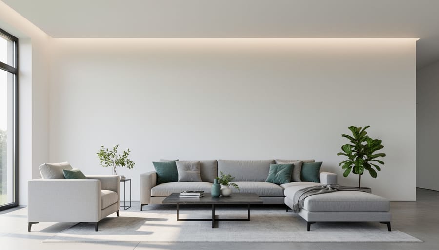 Professionally finished interior wall showing smooth drywall surface with clean corner joints