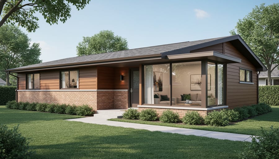 Ranch-style home exterior showing seamless architectural addition with matching materials