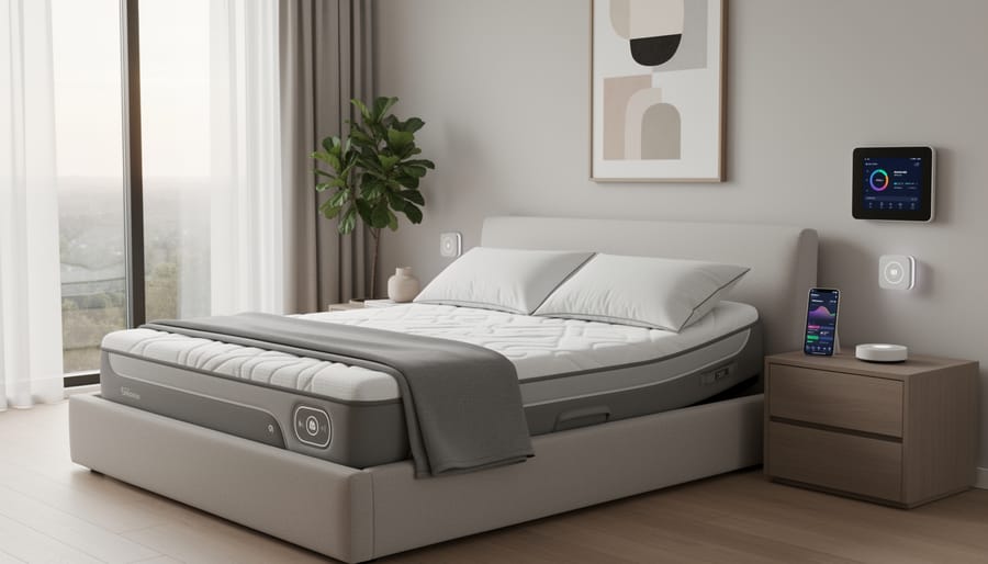 Contemporary smart mattress with integrated sensors in modern bedroom setting