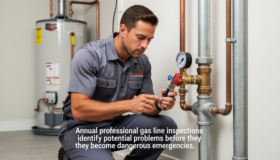 Professional technician inspecting residential gas lines with detection equipment