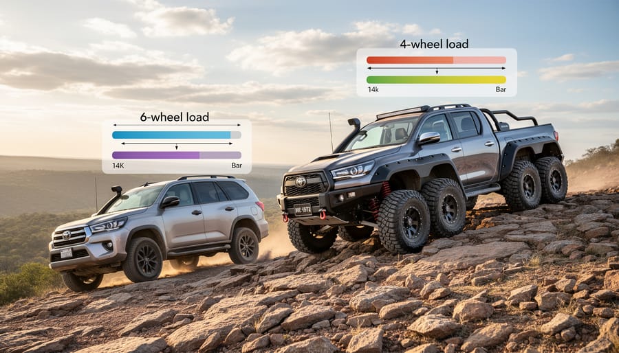 Side view of six-wheel lawn mower showing all wheels and deck on grass